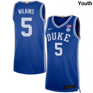 Sebastian Wilkins Duke University Alumni #5 College Basketball Youth Jerseys - Royal 593824-417